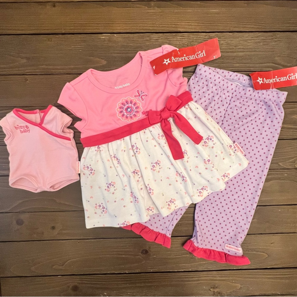 American Girl brand Girls Flower & Dots PJ Set with matching Doll Onesie